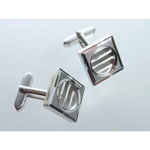 Vintage Cufflinks Rare Slotted Abstract Silver tone Retro